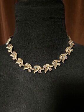 Vintage Coro - Leaf and Aurora Borealis Rhinestone - Necklace